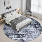 Round Area Rug Living Room: 4 ft Modern Washable Carpet Black | - Image 5
