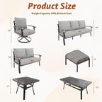 HOMREST Patio Furniture Sets 4 PCS Outdoor Metal Conversation Sets, 360 Degree - Image 6