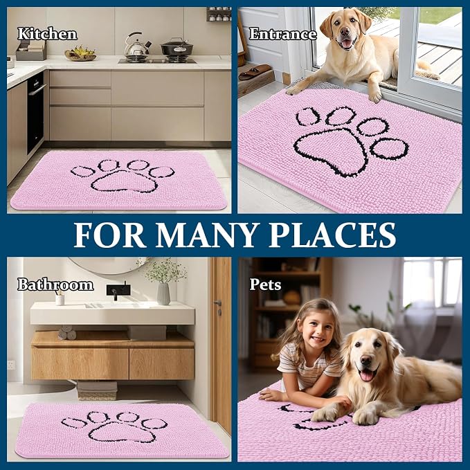 OLANLY Dog Door Mat for Muddy Paws 36x24, Paw Print Design Chenille Mud Mat | - Image 8