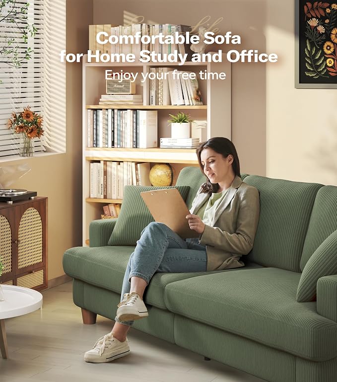 87in Corduroy Couch, Kidirect Sofa No Tool Assembly, Comfy Couches - Image 8