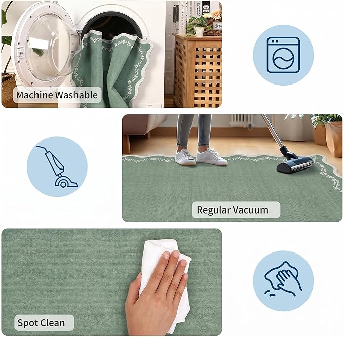 GarveeHome Round Rugs 4ft Scalloped Washable Small Circle Rug - Image 6
