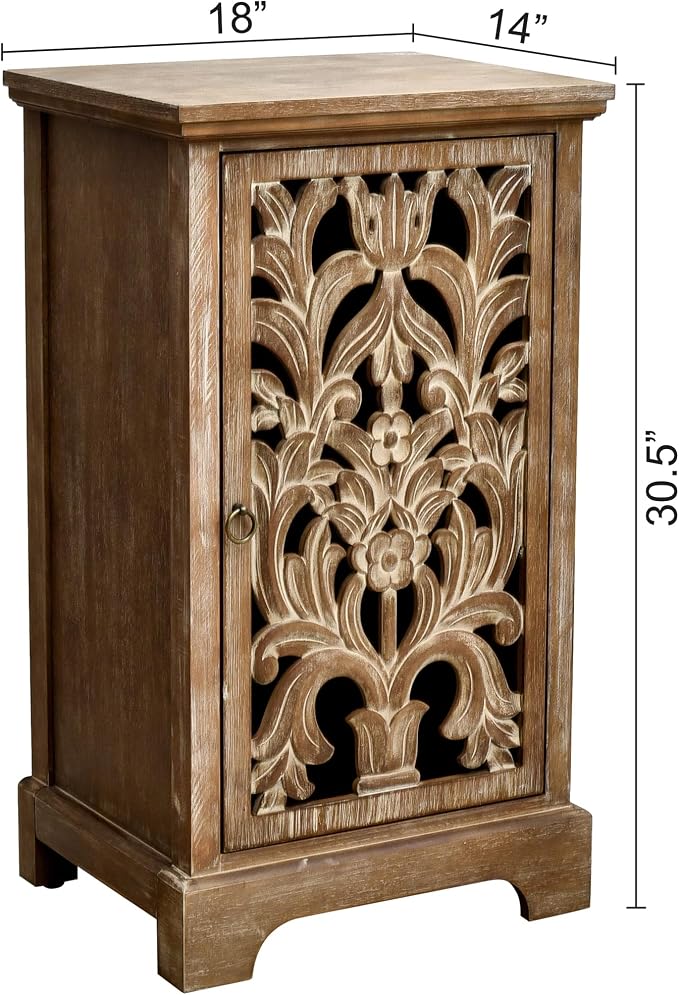 eHemco Vintage Hollow Carved Door End Table, Storage Cabinet - Image 3