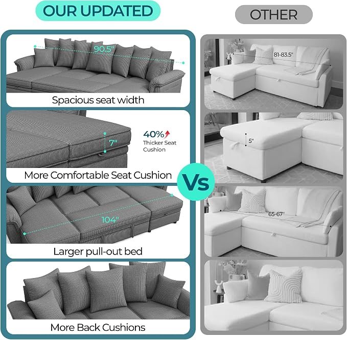 LINSY HOME Oversized Sectional Sleeper Sofa - Image 6