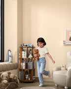 3-Tier Solid Wood Rotating Bookshelf on Wheels, 360° Spinning Book Shelf Tower - Image 8