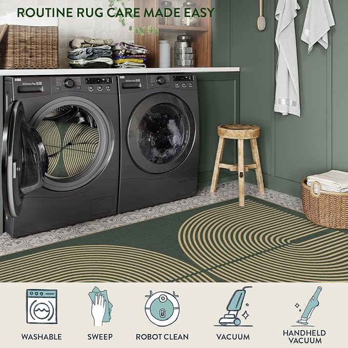 Lahome Rainbow Easy Jute Dark Green Rug, 5x7 Mid Century Modern Rug | Rugs - Image 5