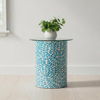 PEMAR Mother of Pearl Inlaid Cylinder Drum End Table Nacre Capiz Shell Side - Image 11