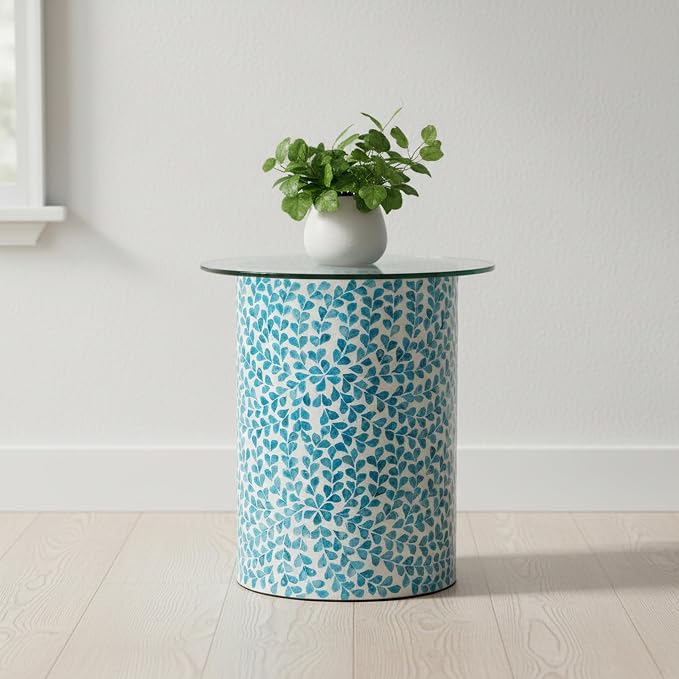 PEMAR Mother of Pearl Inlaid Cylinder Drum End Table Nacre Capiz Shell Side - Image 11