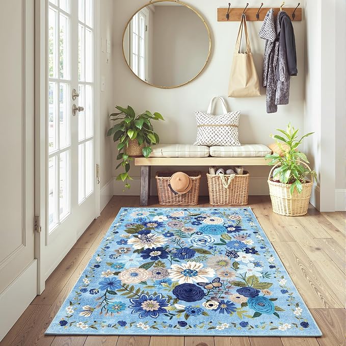 Floral Entryway 3x5 Rug for Bathroom Bedroom Washable Rug | Non Slip Soft - Image 2