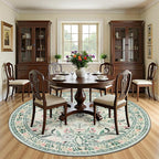 PLHXFR Round Area Rug Living Room: 8 ft Floral Washable Carpet Green Beige | - Image 3