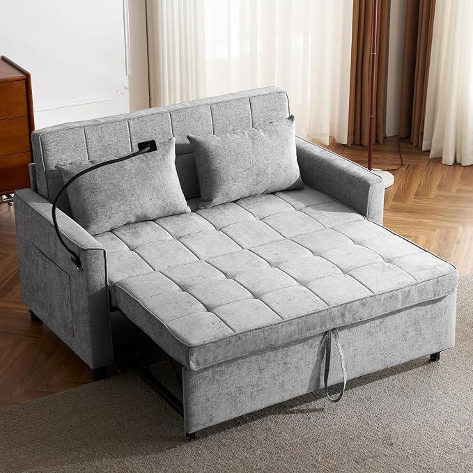 3 in 1 Convertible Sleeper Sofa Bed, 56.9" Small Pull Out Couch Bed by LITVZ
