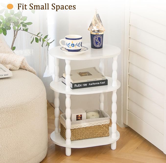 MaxSmeo White Side Table, 3-Tier Small Oval End Table, Modern Night Stand Wood - Image 4