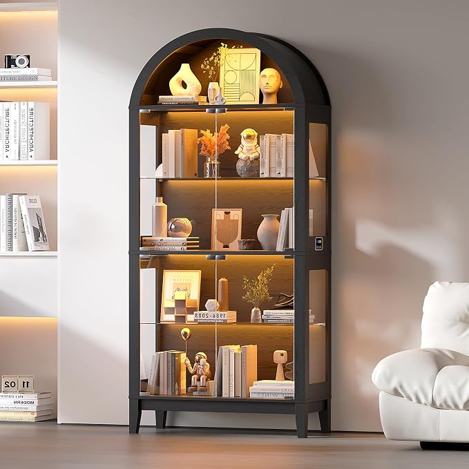 HNEBC 69" Display Case with RGB Lights, Arched 5-Tier Tempered Glass Display by HNEBC
