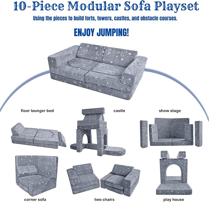 MeMoreCool 10-Piece Kids Couch, Modular Kids Sofa - Image 4