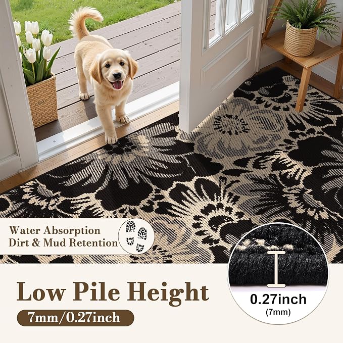 Findosom Washable Area Rug 6x9, Non Slip High-Low Textured Floral Rugs - Image 3