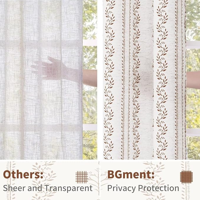 BGment Brown Boho Curtains Leaf Floral Print Cottage Core Botanical Curtains - Image 5