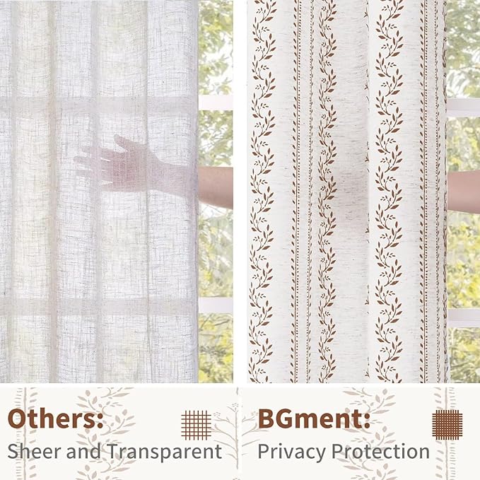 BGment Brown Boho Curtains Leaf Floral Print Cottage Core Botanical Curtains - Image 5