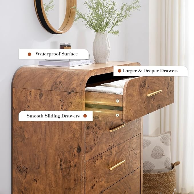 Curved 5-Drawer Dresser for Bedroom, 45.59" Tall Modern Chest of Drawers - Image 7