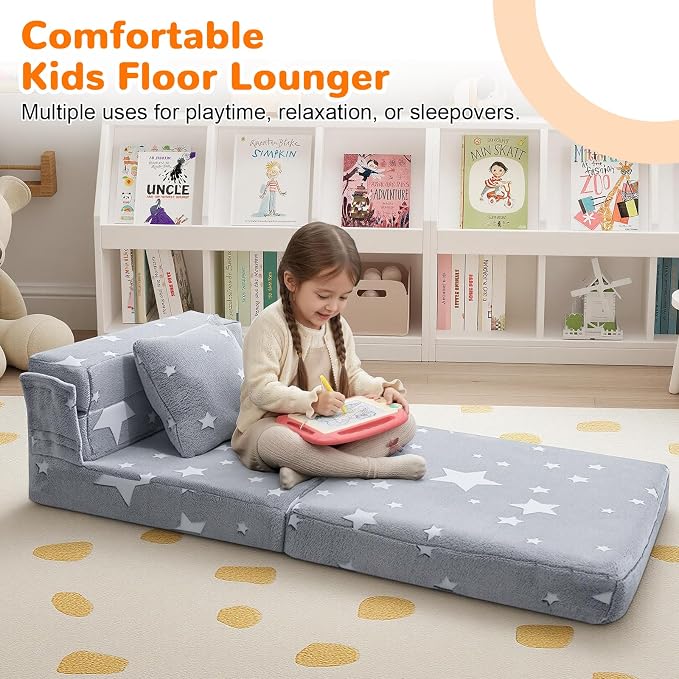 MeMoreCool Kids Tri-Fold Sofa Bed – Glow Star Floor Mattress & Foldable Futon - Image 3