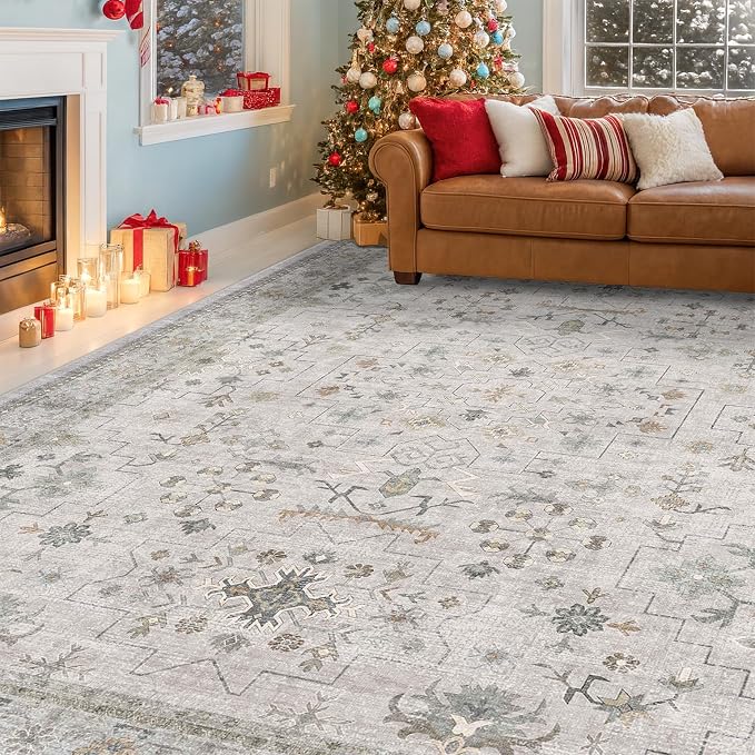 Washable Light Gray & Sage Living Room Rug 6x9 - Image 9