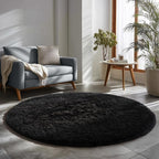 Amdrebio Black Fluffy Big Round Rug 6Ft - Image 5
