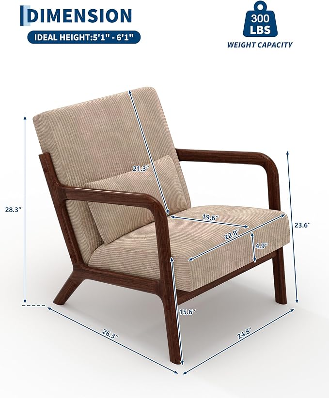 Garvee Mid-Century Modern Accent Chair, Wide-Wale Corduroy Upholstery, Solid - Image 2