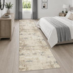 2.6x14 Washable Runner Rug:Modern Abstract Soft Carpet Beige Brown | - Image 4