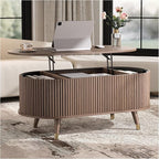 SULIVES Oval Coffee Table with Storage, Small Fluted Center Table by SULIVES