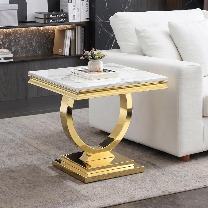 Henf Marble End Table Modern White Faux Marble Sofa Side Table by Henf