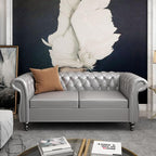 ORRD 2 Piece Living Room Set, Chesterfield Leather Sofa Couch Chair - Image 3