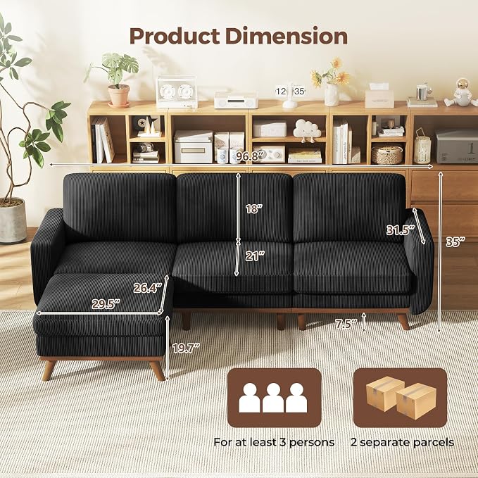 Vesgantti 97" Modular Sectional Sofa Black, L-Shaped Couch - Image 2