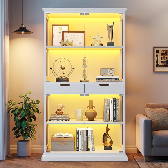 Jocoevol Display Cabinet with 4 Glass Doors, 4-Tier Modern Glass Display Case - Image 3
