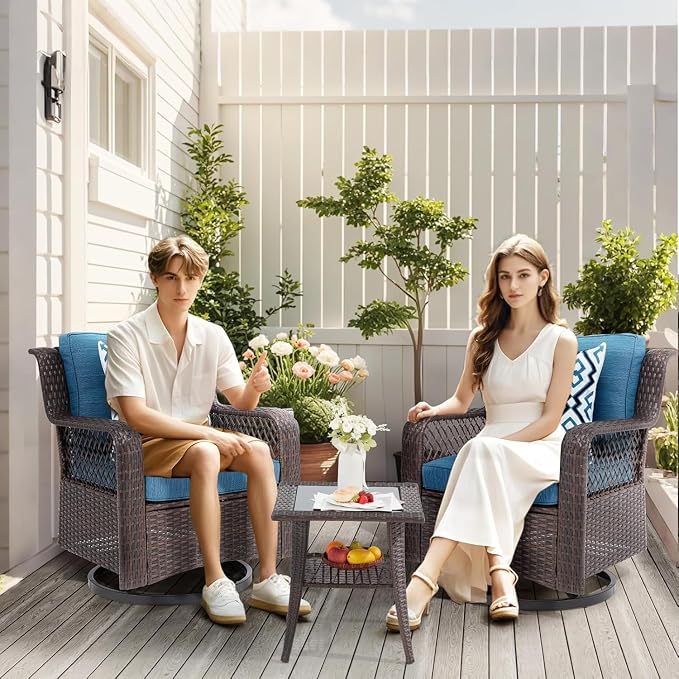 3 Pieces Patio Swivel Chairs, Wicker Patio Conversation Sets - Image 5