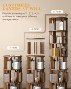 4-Tier Solid Wood Rotating Bookshelf on Wheels, 360° Spinning Book Shelf Tower - Image 4