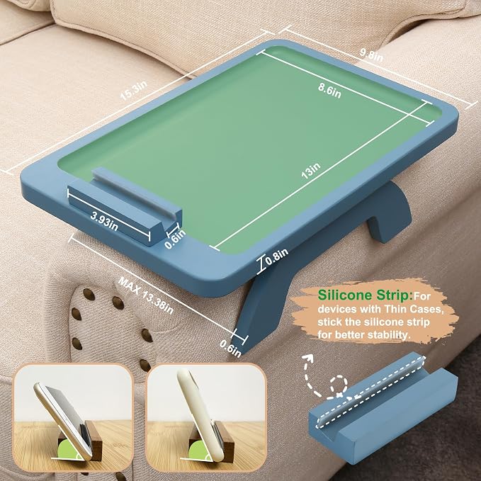 SINWANT Couch Arm Table, Bamboo Sofa Clip on Tray Tables, Sofa Armrest Tray - Image 5