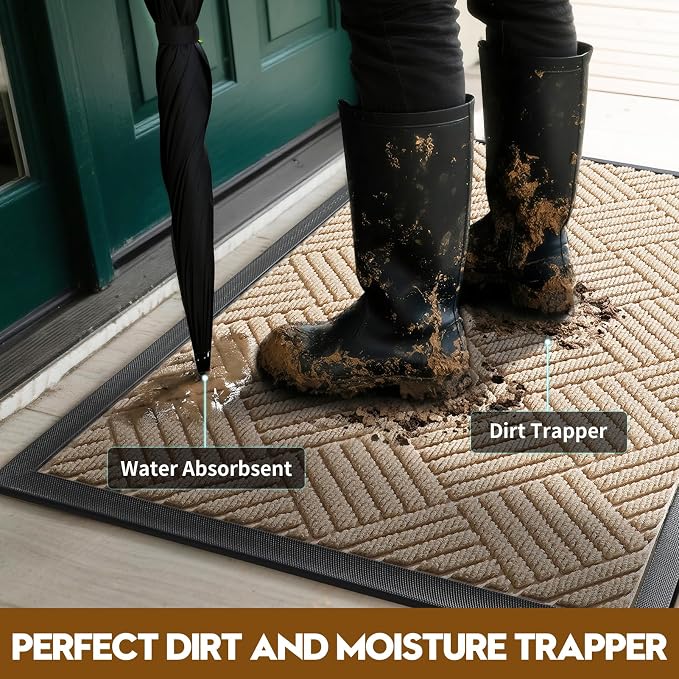 Front Door Mat, Heavy Duty Waterproof Doormat 29.5"x17", Stain Fade Resistant - Image 3