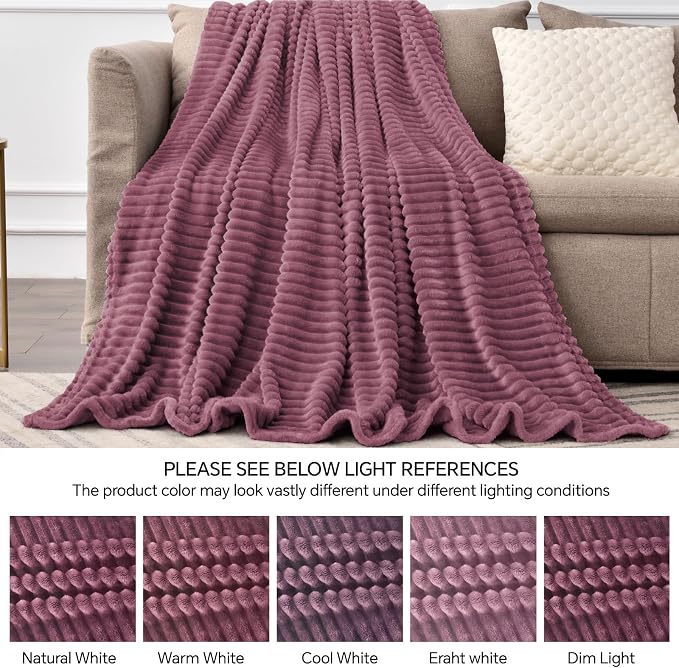 BEDELITE 3D Ribbed Jacquard Plum Fleece Throw Blanket - Image 5