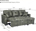 L Shaped Sectional Couch with Storage and Pull Out Bed, 3 Seater Sleeper Sofas - Image 4