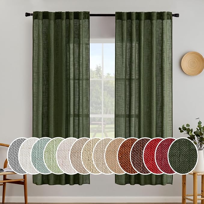 MIULEE Olive Green Linen Curtains 52x72 Inch Length by MIULEE