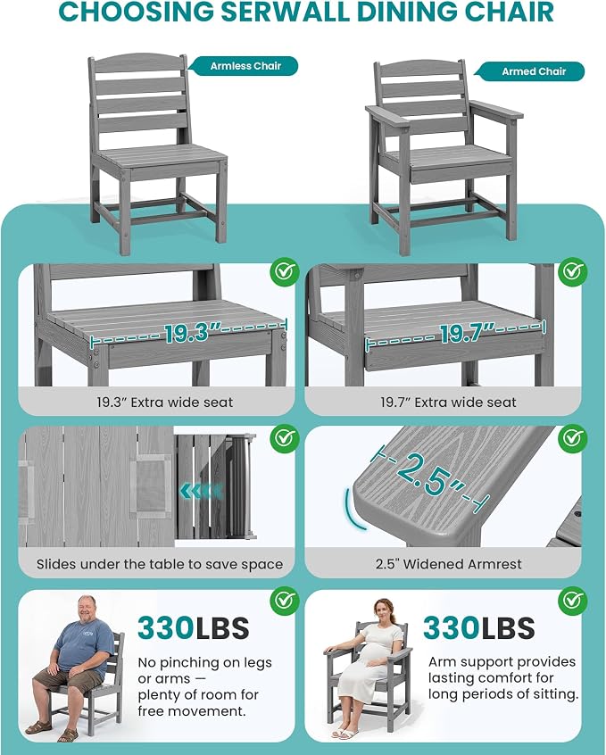 SERWALL Patio Dining Sets for 6 Person, HDPE Dining Set - Image 3