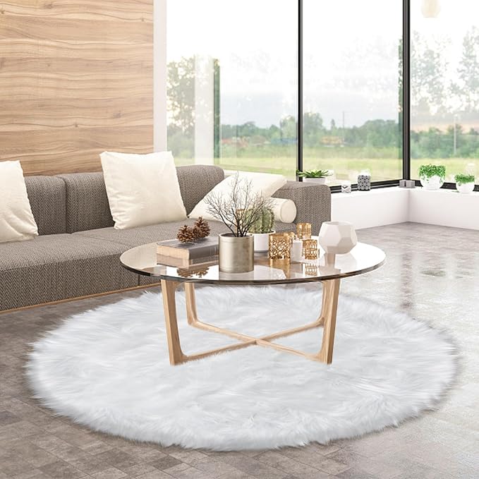4 ft Fluffy White Round Rug for Bedroom, Furry Faux Sheepskin Fur White Circle - Image 5