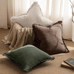 MIULEE Boho Linen Fringe Decorative Throw Pillow Covers Rifle Green 18x18 | Set - Image 5