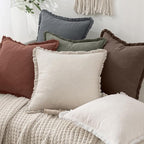 MIULEE Boho Linen Fringe Decorative Throw Pillow Covers Grey 20x20 | Set of 2 - Image 6