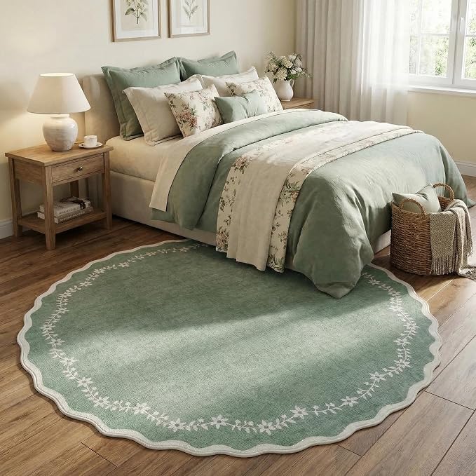 GarveeHome Round Area Rug 5ft Scalloped Washable Circle Rug - Image 2