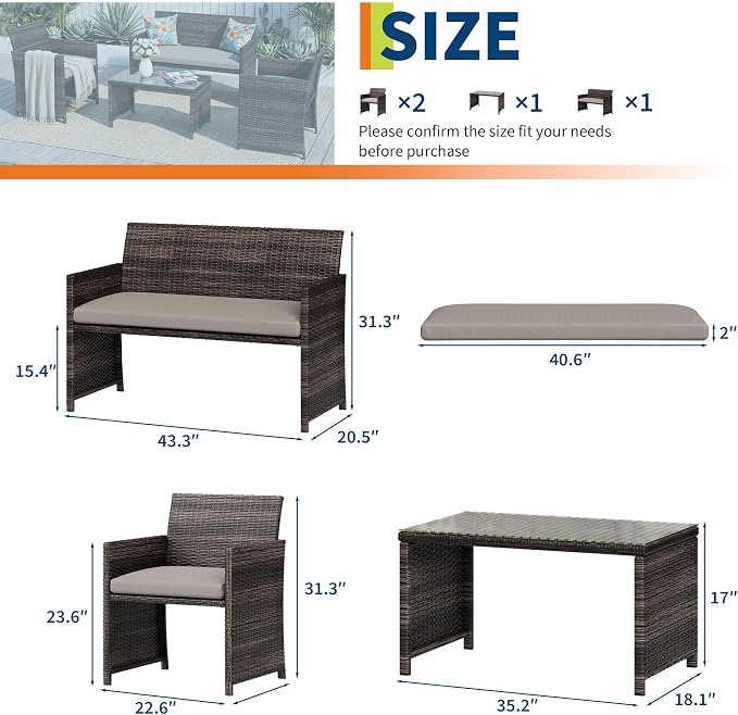 Garvee 4-Piece Patio Furniture Set, PE Rattan Outdoor Conversation Set - Image 2