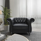 2 Piece Living Room Set, Chesterfield Leather Sofa Couch Chair - Image 5