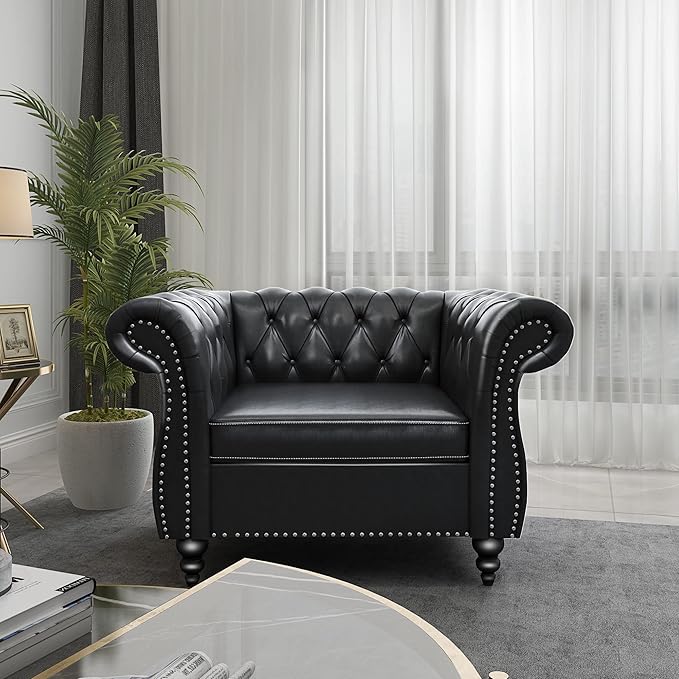 2 Piece Living Room Set, Chesterfield Leather Sofa Couch Chair - Image 5