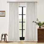 90 Inch Pinch Pleated Linen 100% Blackout Curtains 2 Panels Cream Natural | by Twodrapes