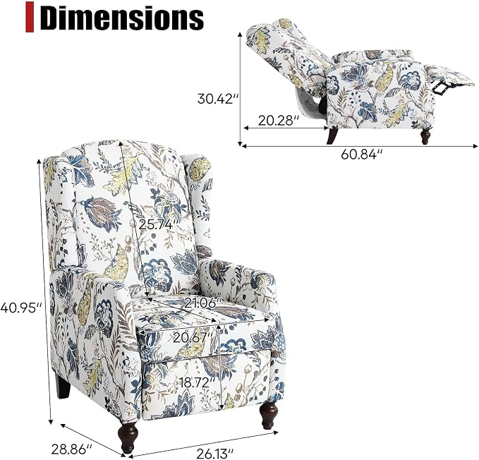 Wingback Recliner Chair, Traditional Push Back Recliner Chair - Image 2