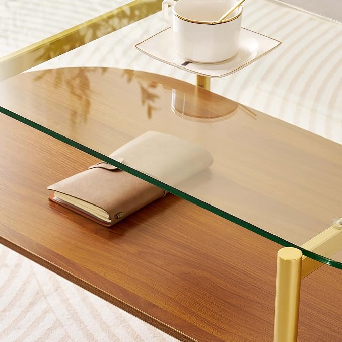 LumFurn Oval Glass Coffee Table, Mid-Century Modern Design, L41 x W21 x H17 inch - Image 6