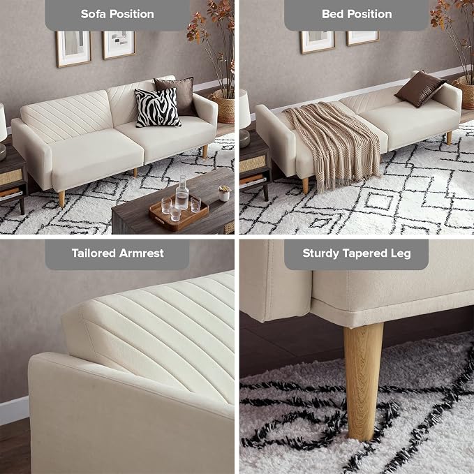 mopio 76.4" Futon Sofa Bed, Sleeper Sofa, Mid Century Modern Futon Couch - Image 7